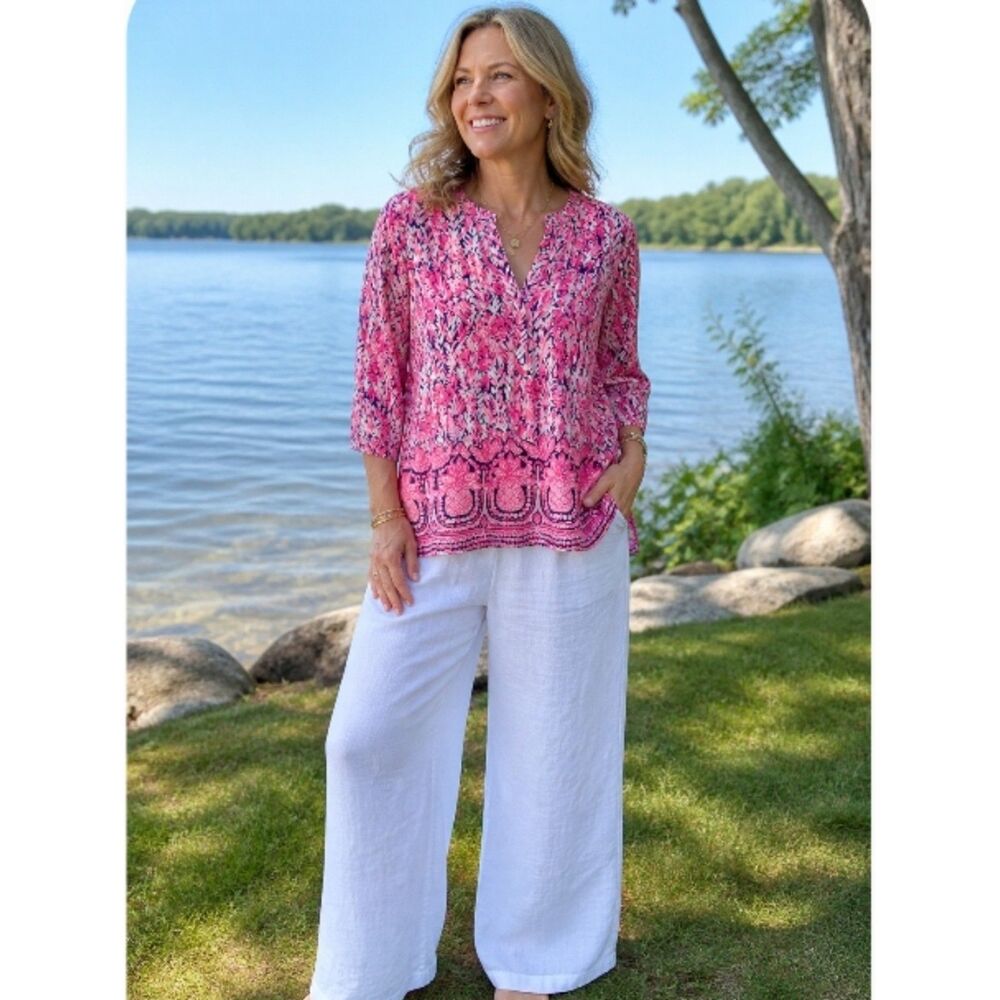 Marilina Tunic Tide Navy Citrus Kiss Lilly Pulitzer Bright Flowy Med Lightweight